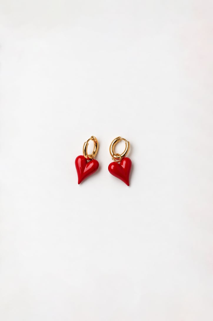 Triangle red heart drop hoops